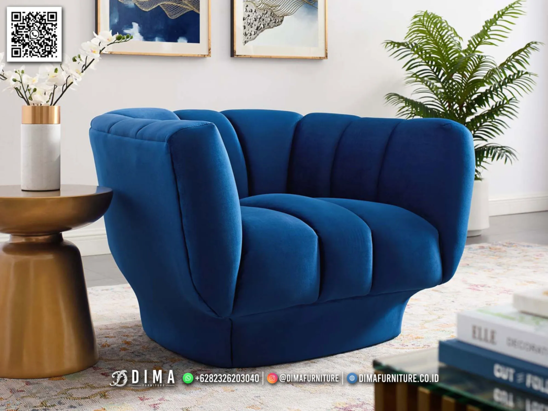 Kursi Sofa Single Mewah Blue Velvet Desain Modern 41STC Kursi Sofa Single Mewah Blue Velvet Desain Modern 41STC