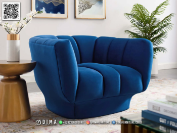 Kursi Sofa Single Mewah Blue Velvet Desain Modern 41STC