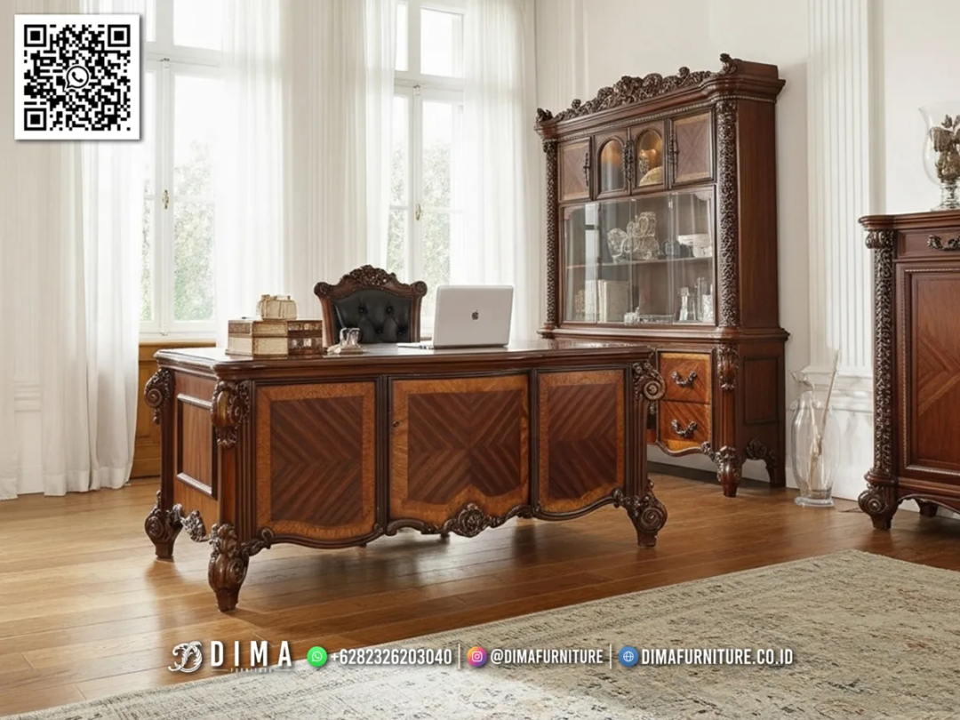 Meja Kerja Direktur Ukiran Jati Jepara Premium 88STC