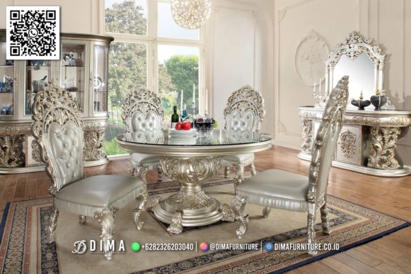 Meja Makan Bundar Mewah Dima Imperial Silver 53STC