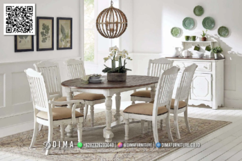 Set Meja Makan Jati Putih Elegan Classic Vintage 74STC