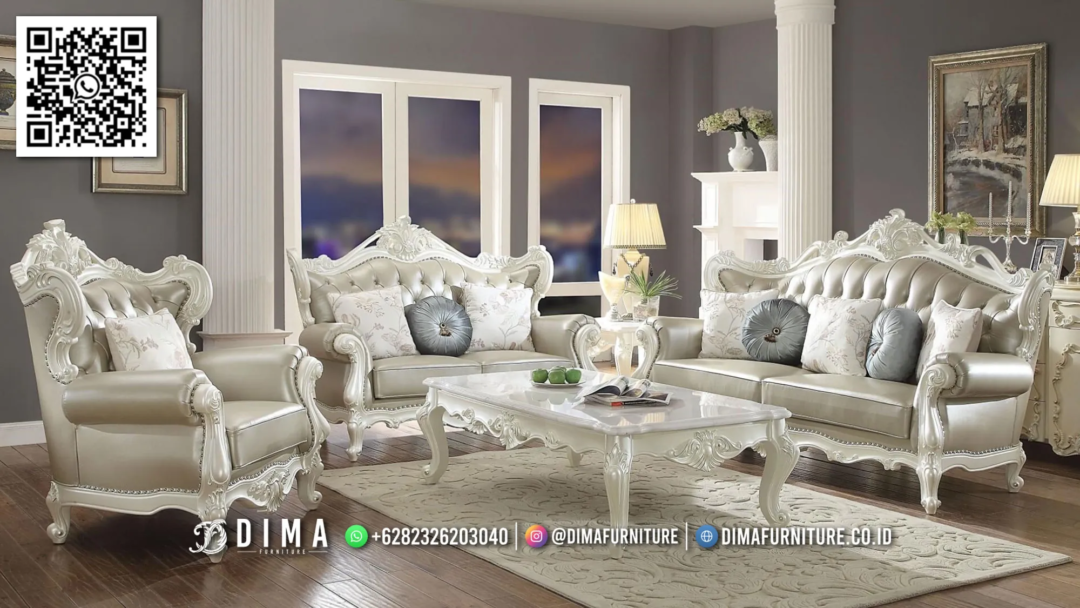 Sofa Ruang Tamu Elegan Dima White Luxury Classic 56STC