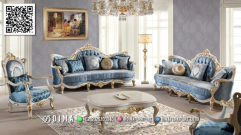 Sofa Tamu Mewah Blue Aurora Klasik dengan Sentuhan Emas 54STC