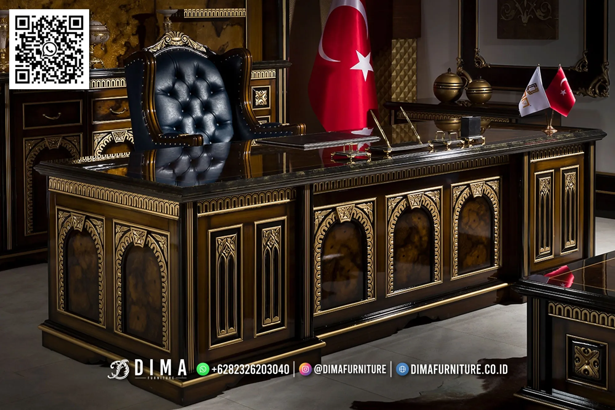 Meja Kantor Mewah Dima Royale – Classic Gold Prestige 129STC Meja Kantor Mewah Dima Royale – Classic Gold Prestige 129STC