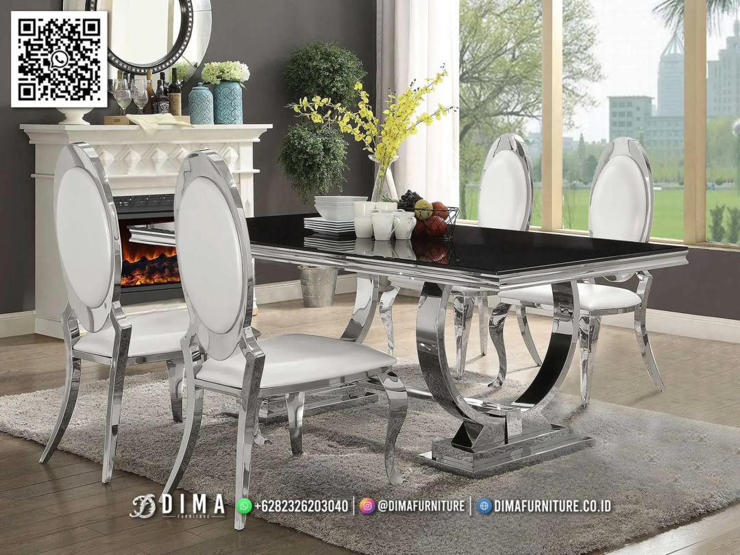 Meja Makan Luxury Silver Black Dima Desain Modern Mewah 119STC Meja Makan Luxury Silver Black Dima Desain Modern Mewah 119STC