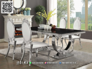 Meja Makan Luxury Silver Black Dima Desain Modern Mewah 119STC