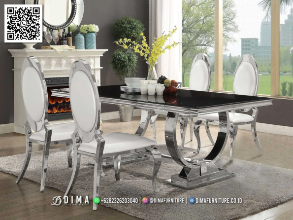 Meja Makan Luxury Silver Black Dima Desain Modern Mewah 119STC