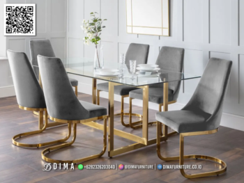 Meja Makan Modern Elegan Kaca Gold Premium Valencia 121STC