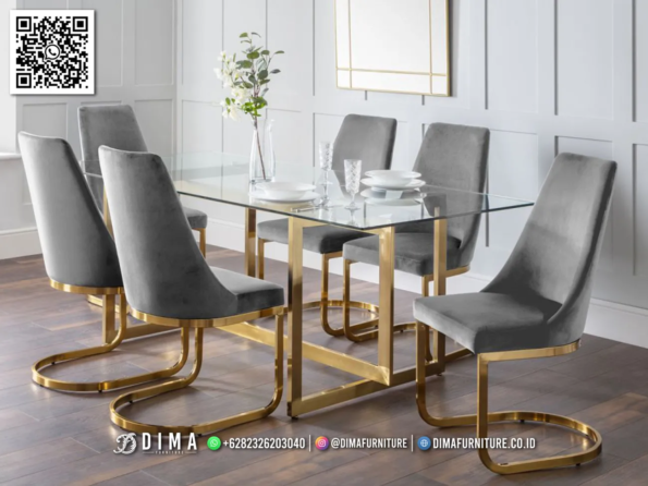 Meja Makan Modern Elegan Kaca Gold Premium Valencia 121STC