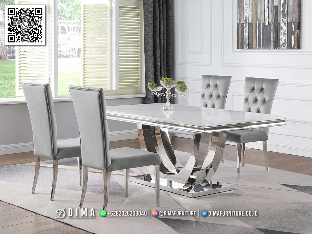 Meja Makan Stainless Mewah Elegan Desain Modern 120STC Meja Makan Stainless Mewah Elegan Desain Modern 120STC