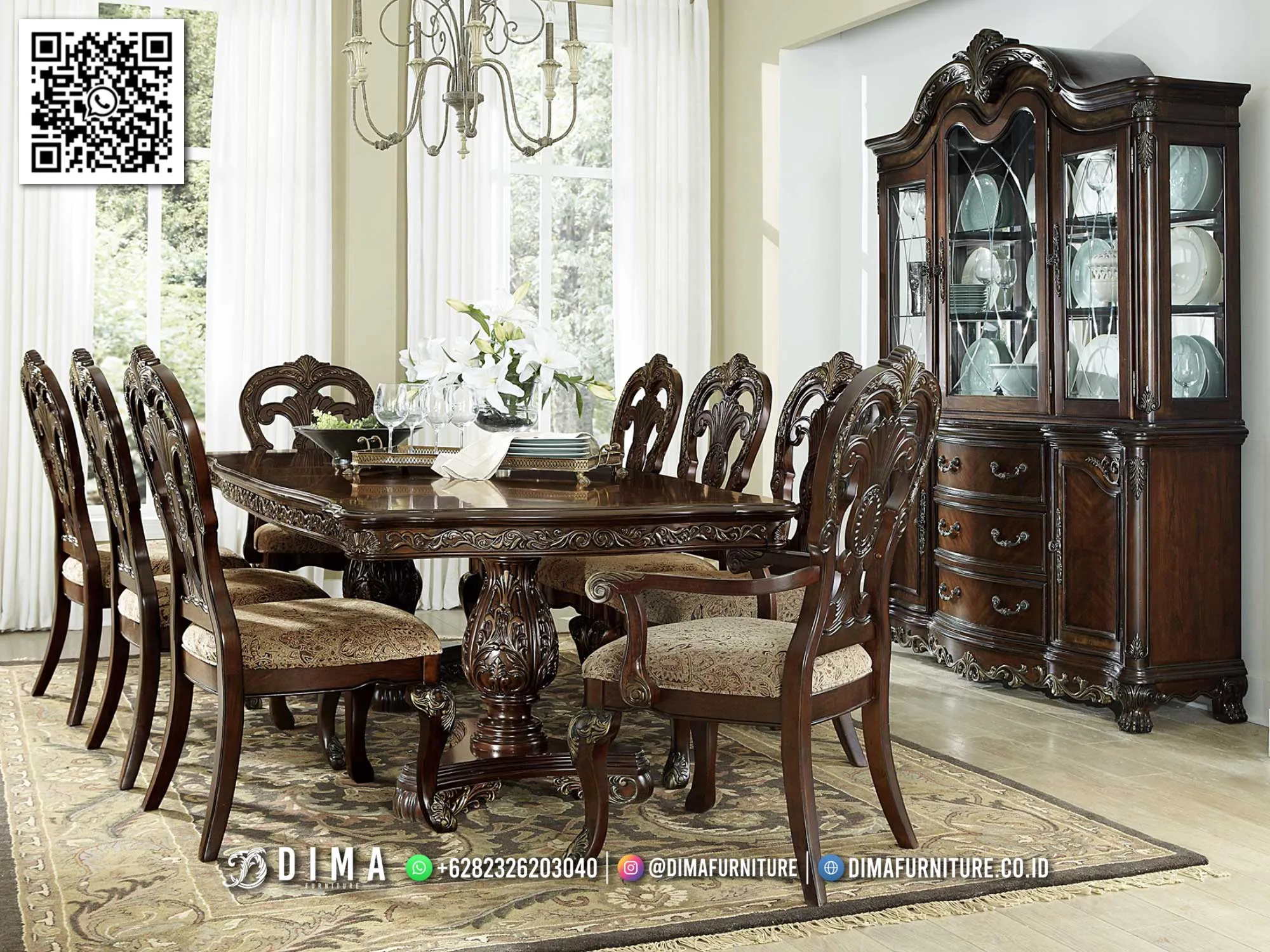 Ruang Makan Mewah Davina Klasik Dark Walnut 132STC Ruang Makan Mewah Davina Klasik Dark Walnut 132STC