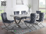 Set Meja Makan Mewah Silver Velvet Modern Elegan Dima 118STC