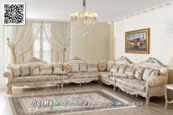 Sofa Sudut Ruang Tamu Mewah Jepara Ivory Celestine 162STC