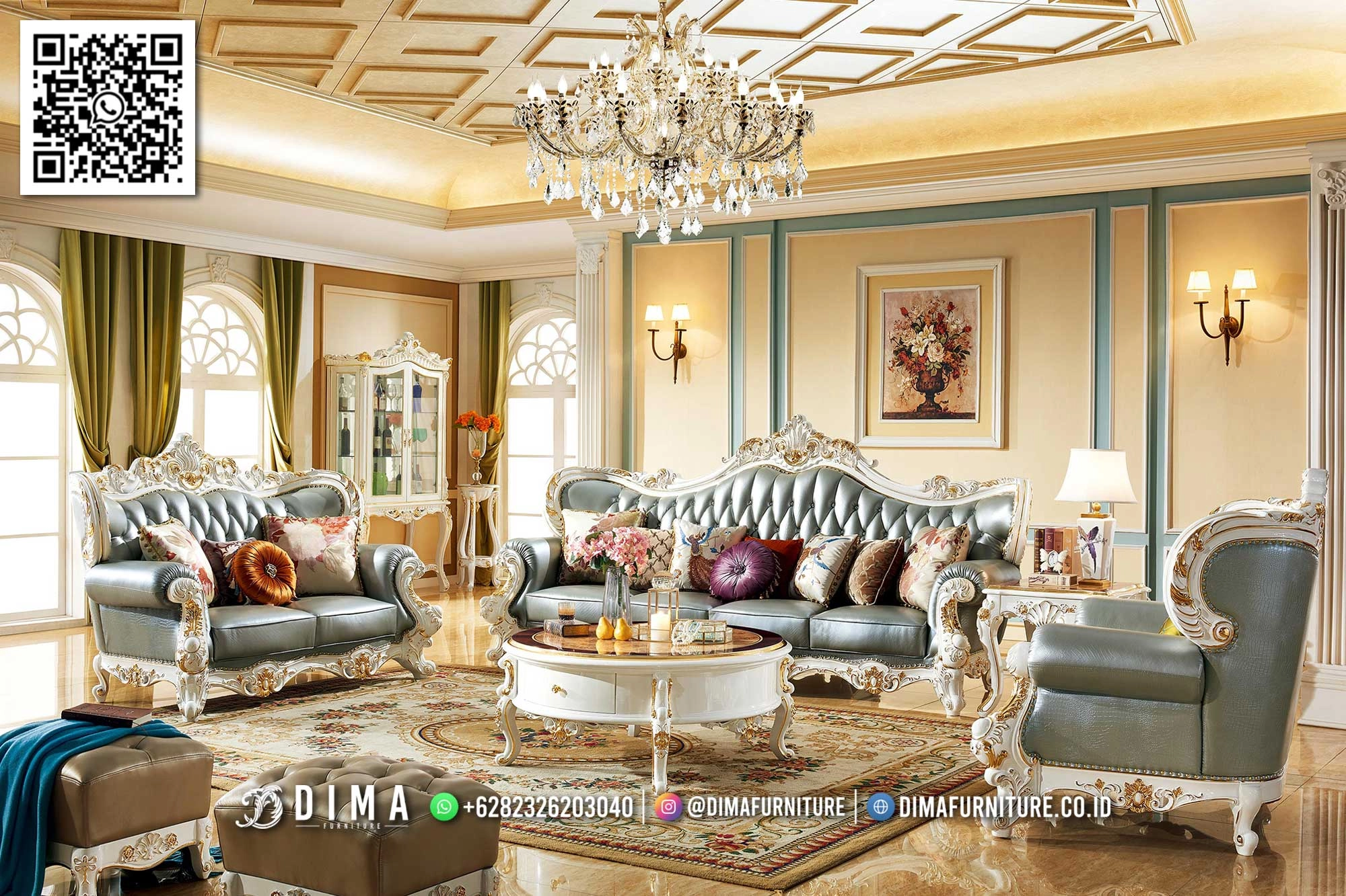 Sofa Ruang Tamu Jepara Mewah Aurora White Elegant 170STC Sofa Ruang Tamu Jepara Mewah Aurora White Elegant 170STC