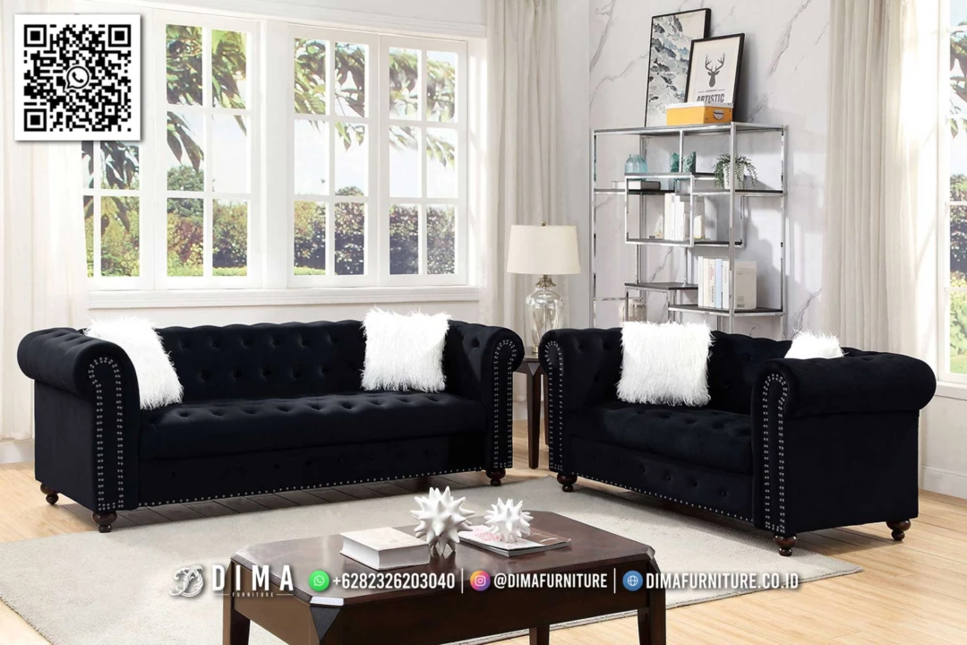 Sofa Tamu Chesterfield Black Aveline Elegan Premium 175STC Sofa Tamu Chesterfield Black Aveline Elegan Premium 175STC