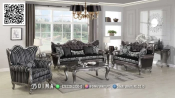 Sofa Tamu Mewah Jepara Luxury Black Brigitta Italian 180STC