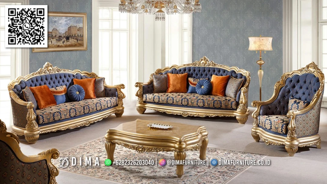 Set Sofa Ukir Mewah Premium Blue Crown Bonnie 343STC