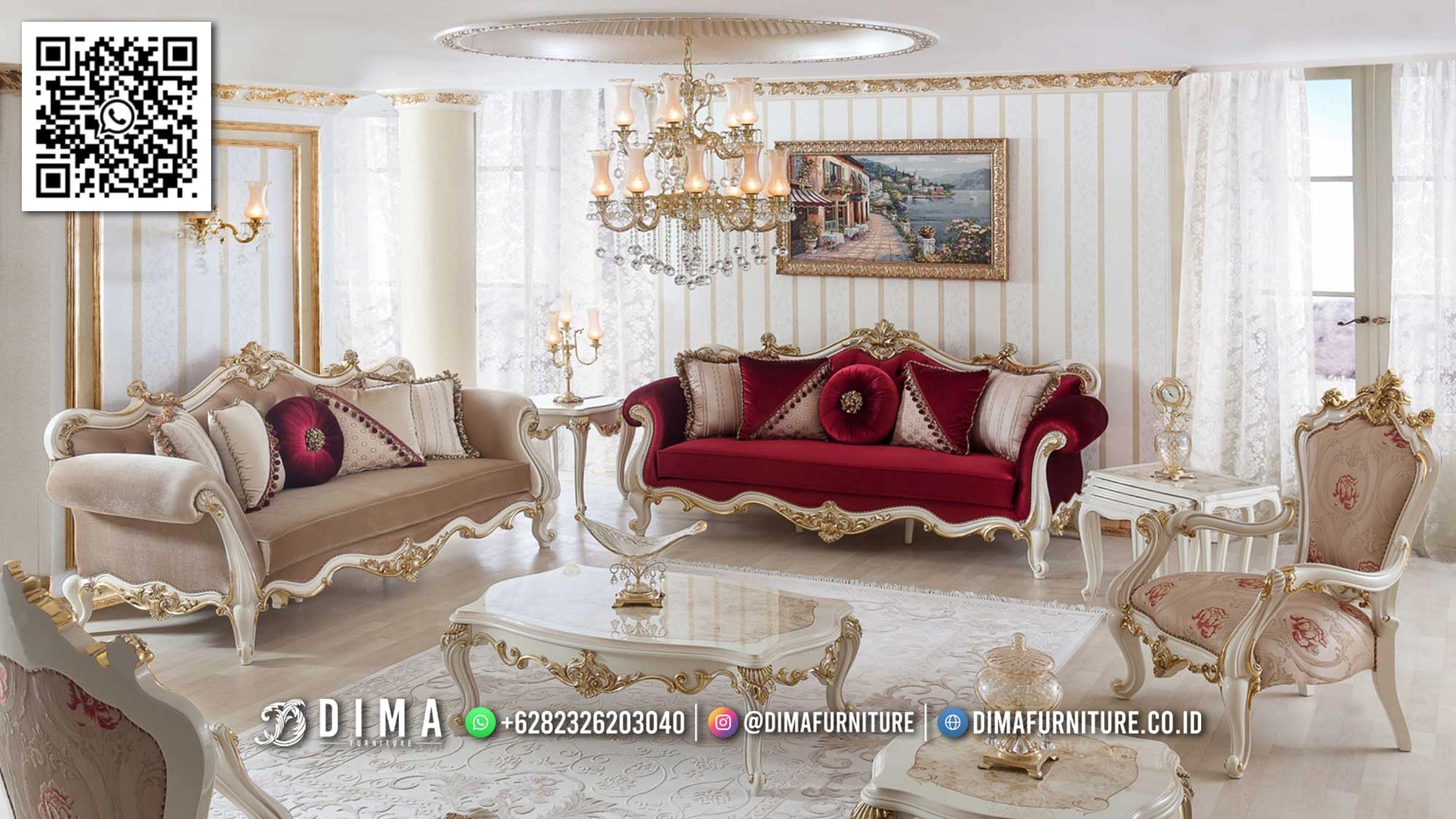 Sofa Tamu Mewah Royal Scarlet Ivory Duco 345STC Sofa Tamu Mewah Royal Scarlet Ivory Duco 345STC